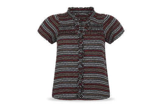 Zara Womens Multicoloured Geometric Polyester Basic Button-Up Size M V-Neck
