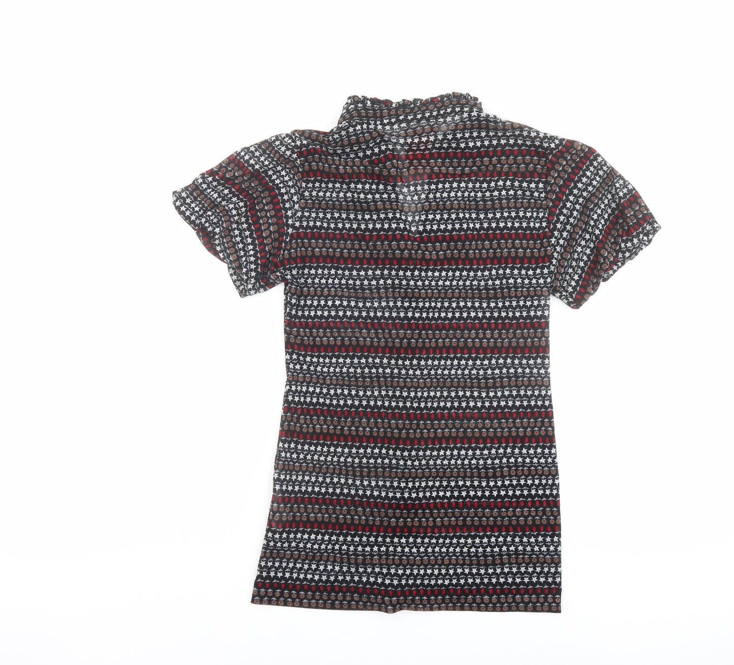 Zara Womens Multicoloured Geometric Polyester Basic Button-Up Size M V-Neck