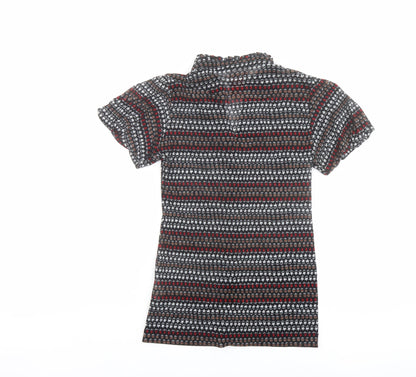 Zara Womens Multicoloured Geometric Polyester Basic Button-Up Size M V-Neck