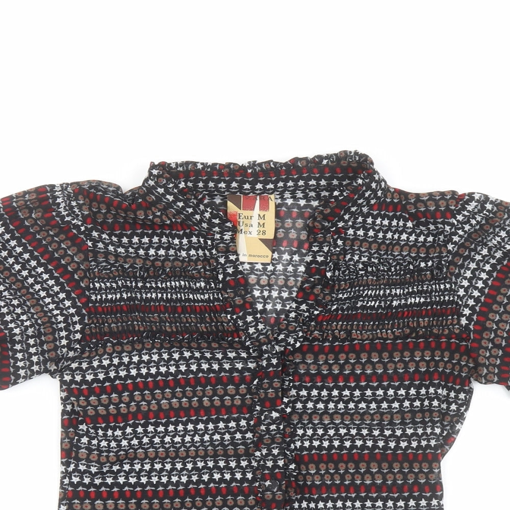 Zara Womens Multicoloured Geometric Polyester Basic Button-Up Size M V-Neck