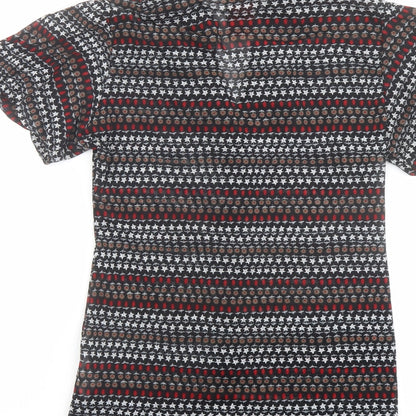 Zara Womens Multicoloured Geometric Polyester Basic Button-Up Size M V-Neck