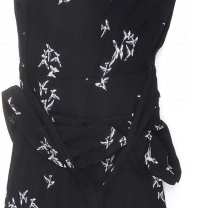 Dorothy Perkins Womens Black Geometric Viscose A-Line Size 8 V-Neck Pullover - Bird pattern