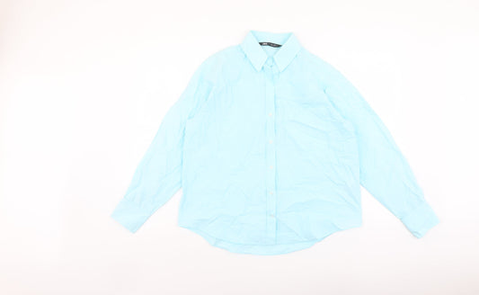 Zara Womens Blue Cotton Basic Button-Up Size S Collared