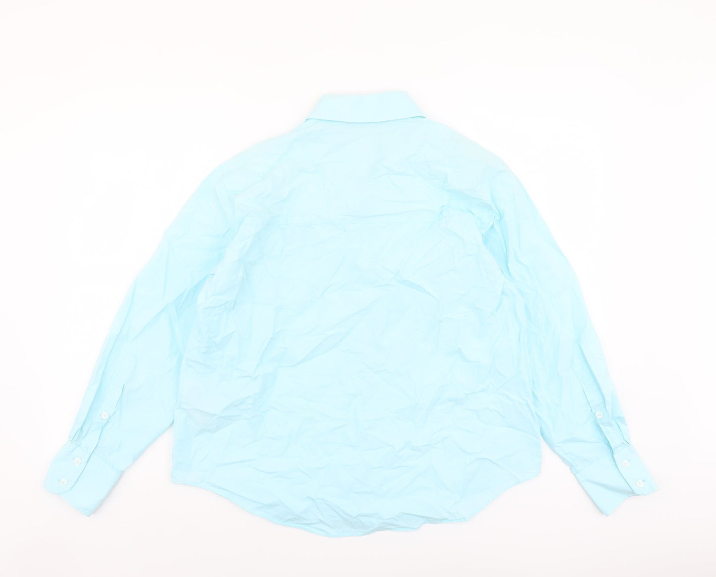 Zara Womens Blue Cotton Basic Button-Up Size S Collared