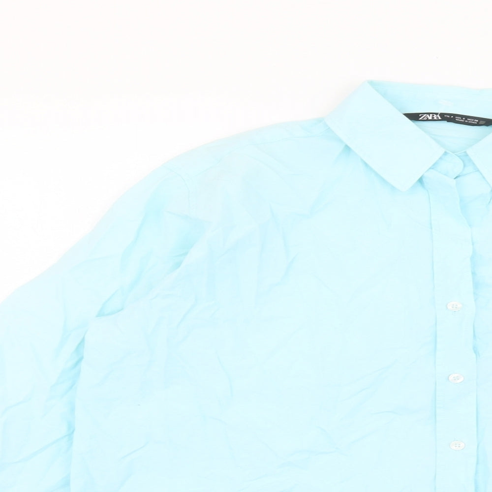 Zara Womens Blue Cotton Basic Button-Up Size S Collared