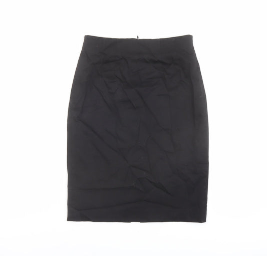Zara Womens Black Cotton Straight & Pencil Skirt Size 8 Zip