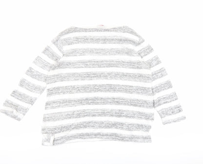 Phase Eight Womens Grey Round Neck Striped Polyester Pullover Jumper Size 10