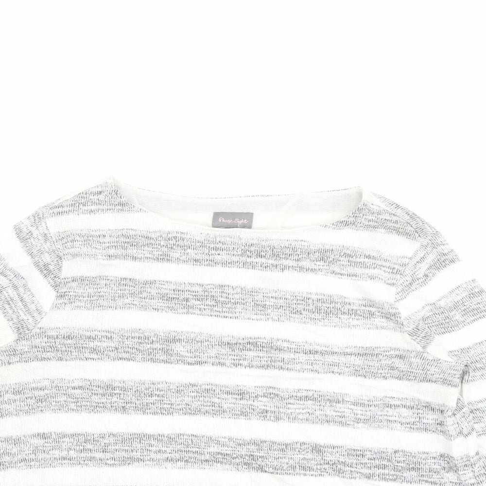 Phase Eight Womens Grey Round Neck Striped Polyester Pullover Jumper Size 10
