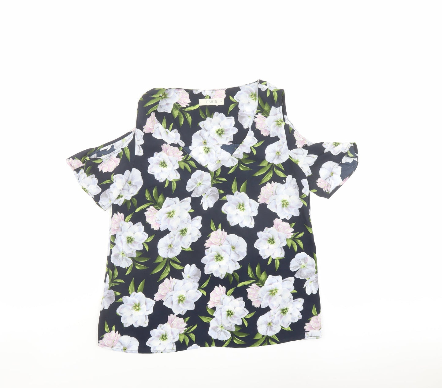 Oasis Womens Multicoloured Floral Polyester Basic Blouse Size 10 V-Neck - Cold Shoulder