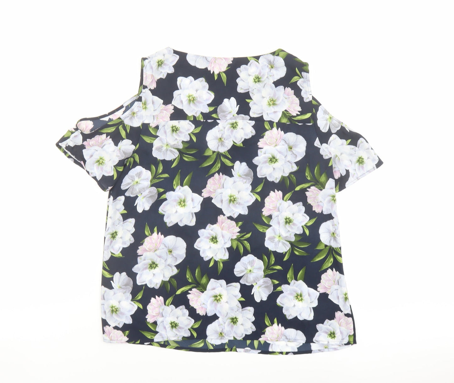 Oasis Womens Multicoloured Floral Polyester Basic Blouse Size 10 V-Neck - Cold Shoulder