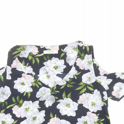 Oasis Womens Multicoloured Floral Polyester Basic Blouse Size 10 V-Neck - Cold Shoulder