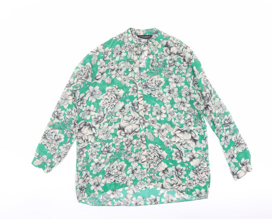 Dorothy Perkins Womens Green Floral Polyester Basic Button-Up Size 8 Round Neck