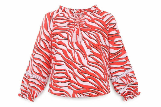 Marks and Spencer Womens Red Animal Print Polyester Basic Blouse Size 6 V-Neck - Tiger Print