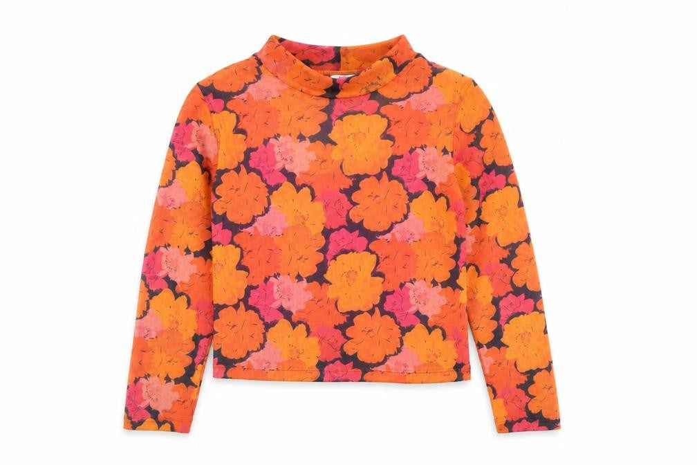River Island Girls Orange Floral Polyester Basic T-Shirt Size 11-12 Years Mock Neck Pullover