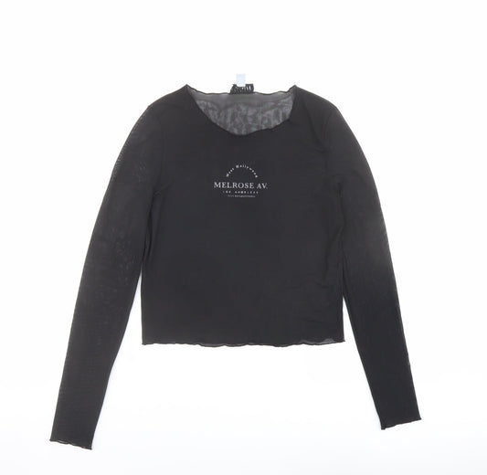 Topshop Womens Black Polyester Basic T-Shirt Size 12 Round Neck - Melrose Av.