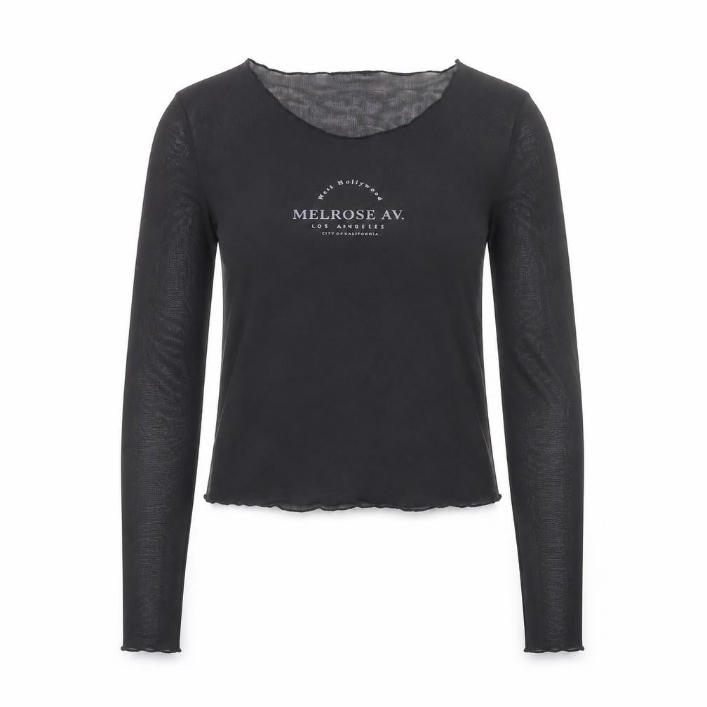 Topshop Womens Black Polyester Basic T-Shirt Size 12 Round Neck - Melrose Av.