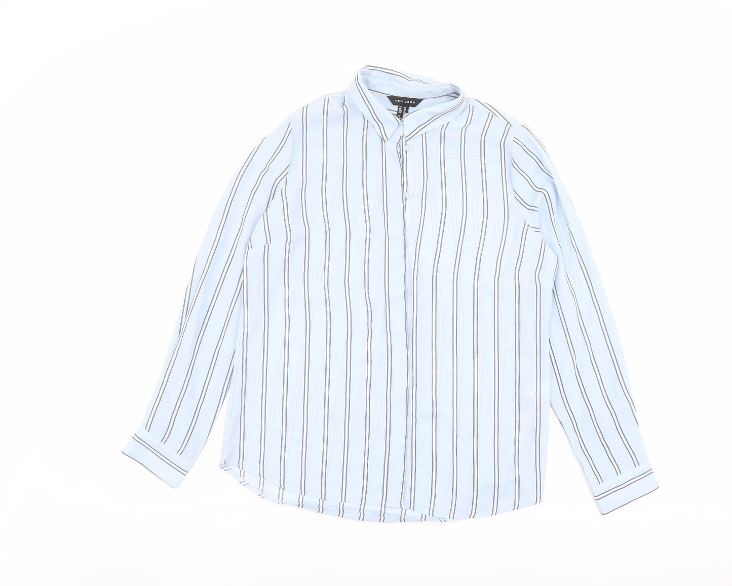 New Look Womens Blue Striped Polyester Basic Button-Up Size 10 Collared