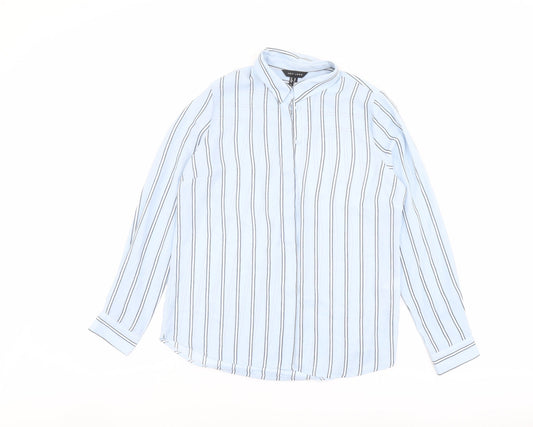 New Look Womens Blue Striped Polyester Basic Button-Up Size 10 Collared