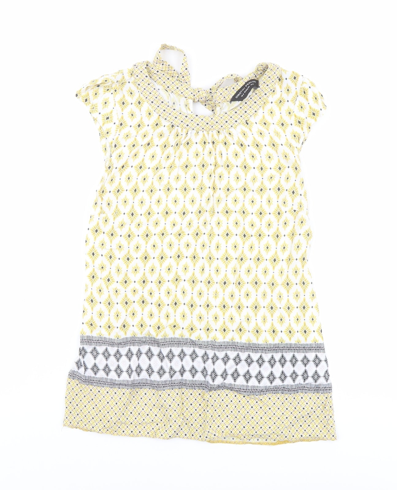 Dorothy Perkins Womens Yellow Geometric Viscose Basic Blouse Size 8 Round Neck