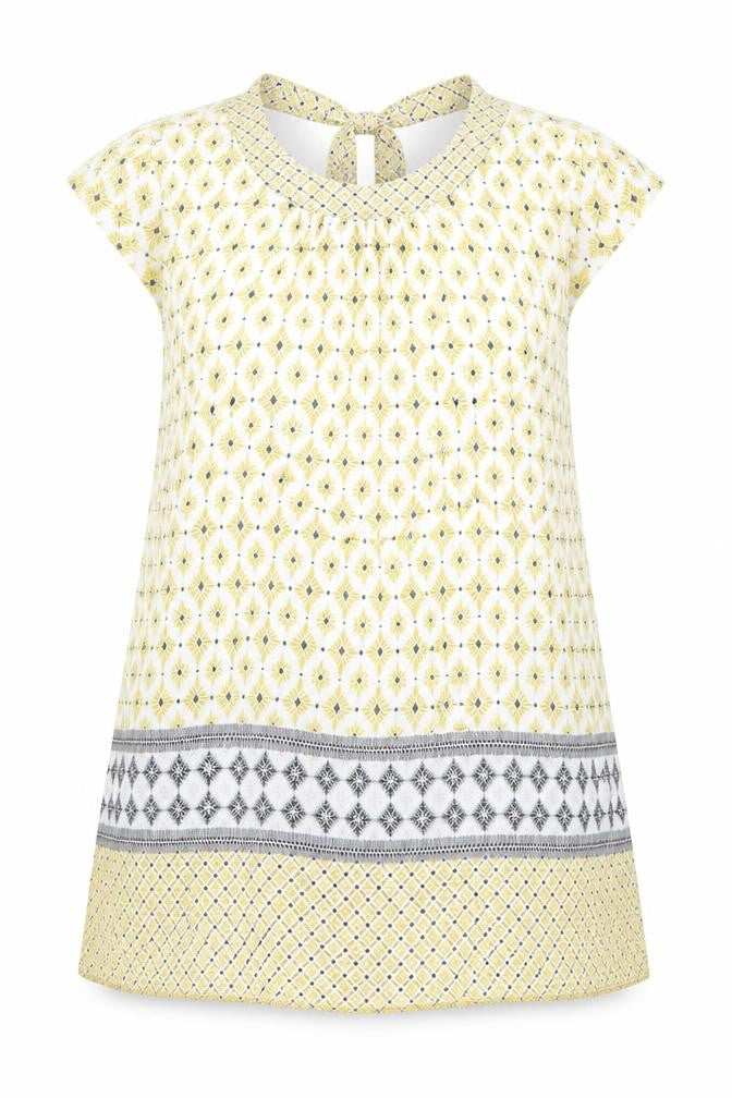 Dorothy Perkins Womens Yellow Geometric Viscose Basic Blouse Size 8 Round Neck
