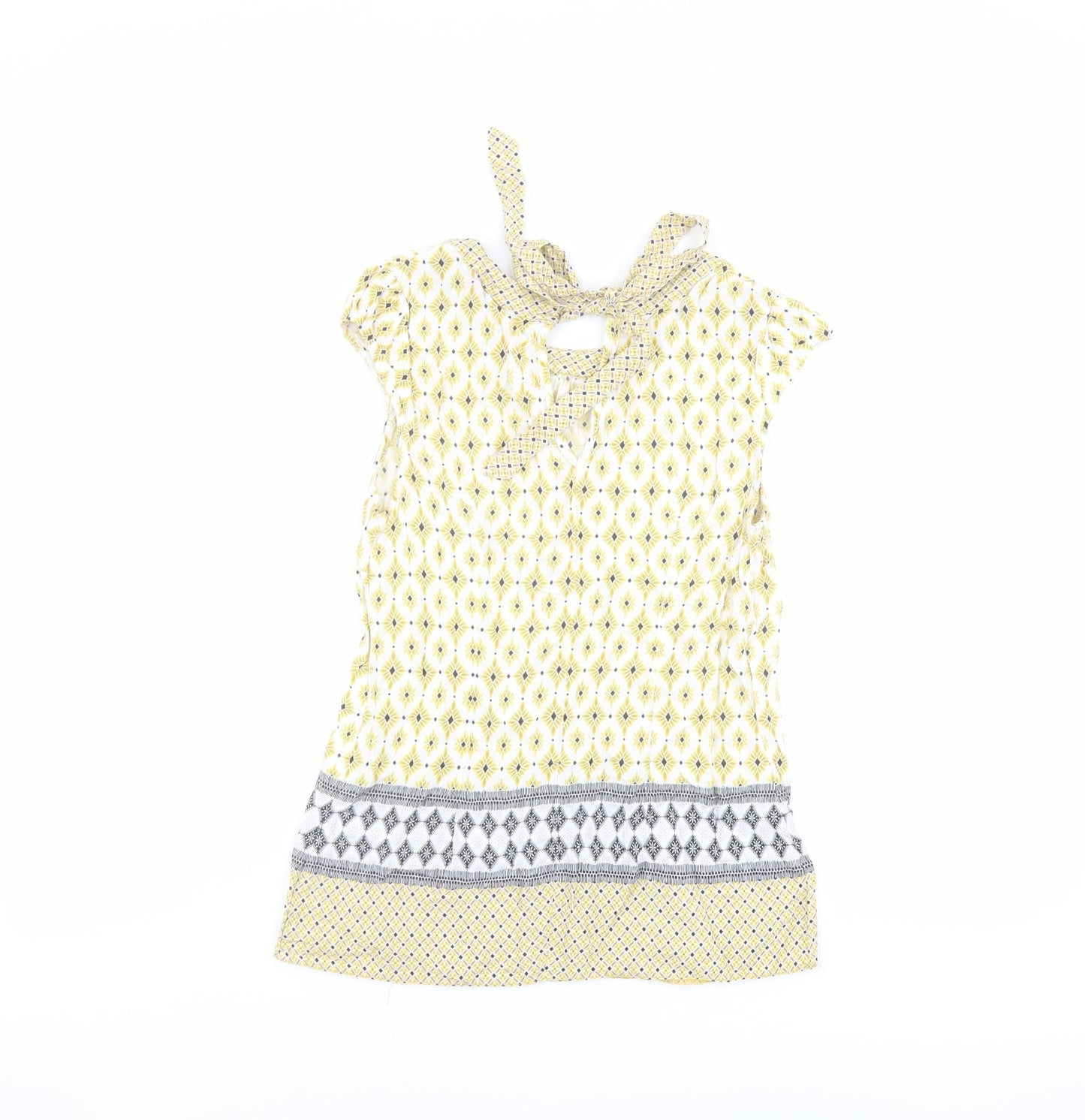 Dorothy Perkins Womens Yellow Geometric Viscose Basic Blouse Size 8 Round Neck