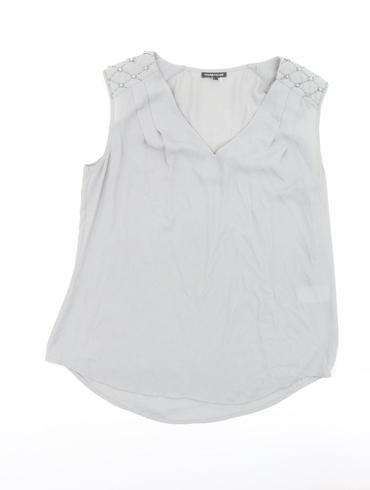 Warehouse Womens Grey Polyester Basic Blouse Size M V-Neck
