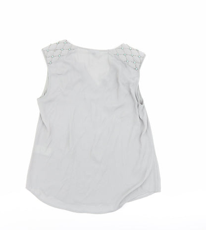 Warehouse Womens Grey Polyester Basic Blouse Size M V-Neck