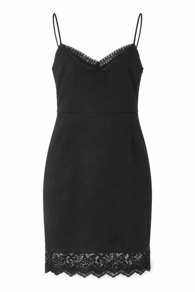 Zaraq Womens Black Polyester Shift Size M V-Neck Zip - Lace Details