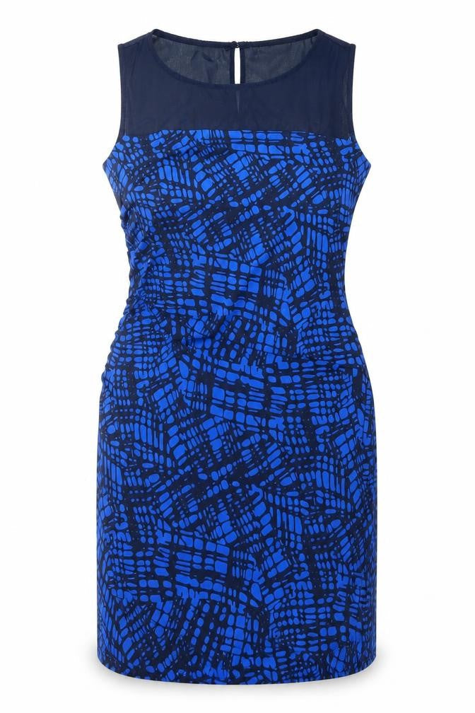NEXT Womens Black Geometric Polyester Tank Dress Size 14 Round Neck Button