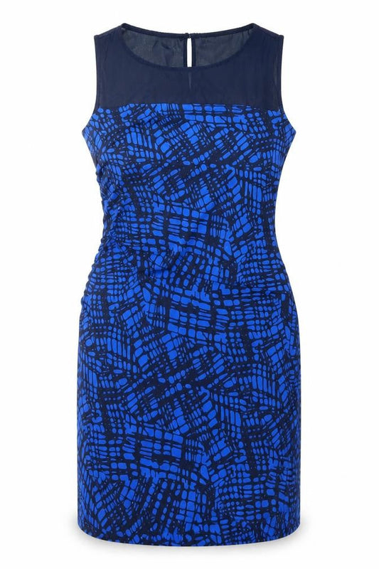 Next Womens Black Geometric Polyester Tank Dress Size 14 Round Neck Button