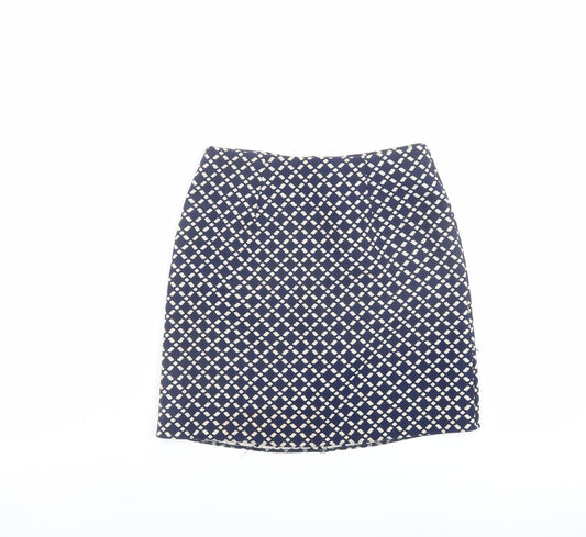 New Look Womens Blue Geometric Polyester A-Line Skirt Size 6 Zip