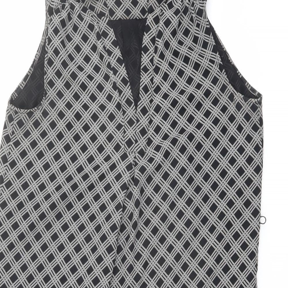 H&M Womens Black Geometric Polyester A-Line Size 12 V-Neck Pullover