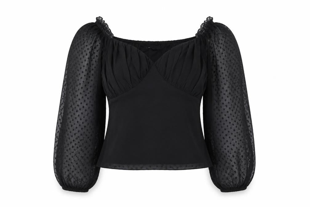Boohoo Womens Black Polyester Basic Blouse Size 10 V-Neck - Sheer Sleeves
