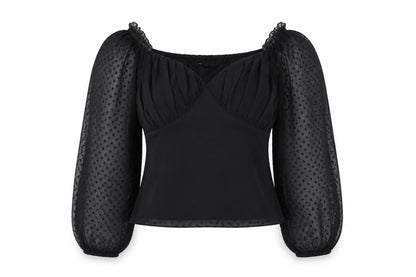 Boohoo Womens Black Polyester Basic Blouse Size 10 V-Neck - Sheer Sleeves