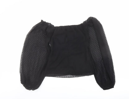Boohoo Womens Black Polyester Basic Blouse Size 10 V-Neck - Sheer Sleeves