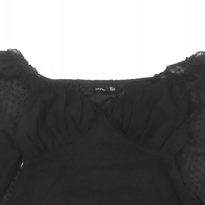 Boohoo Womens Black Polyester Basic Blouse Size 10 V-Neck - Sheer Sleeves
