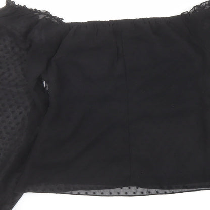Boohoo Womens Black Polyester Basic Blouse Size 10 V-Neck - Sheer Sleeves