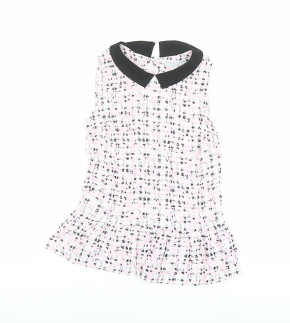 Additional front view of Red Herring women’s pink geometric viscose basic blouse, size UK 8, collared - peplum