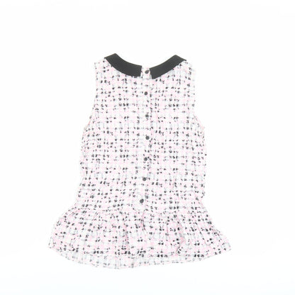 Back view of Red Herring women’s pink geometric viscose basic blouse, size UK 8, collared - peplum