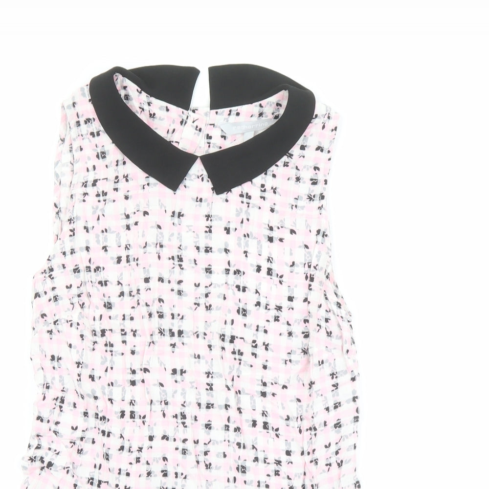 Red Herring Womens Pink Geometric Viscose Basic Blouse Size 8 Collared - Peplum