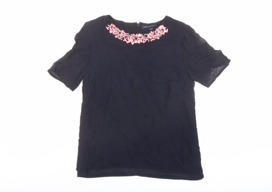 French Connection Womens Blue Viscose Basic Blouse Size 8 Boat Neck - Embellished Neckline