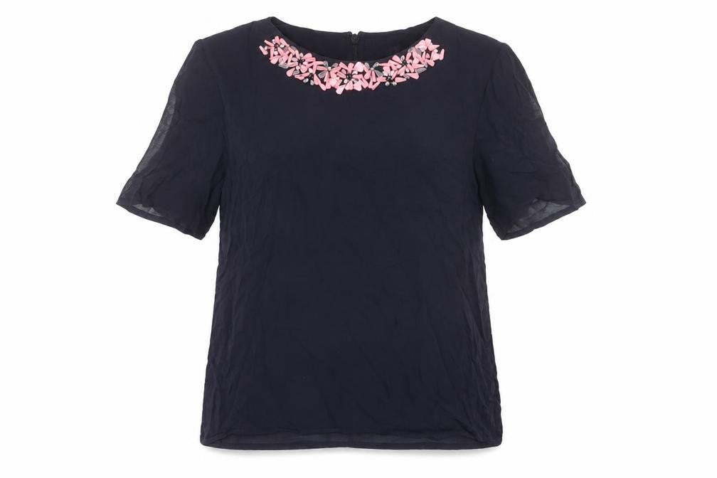 French Connection Womens Blue Viscose Basic Blouse Size 8 Boat Neck - Embellished Neckline
