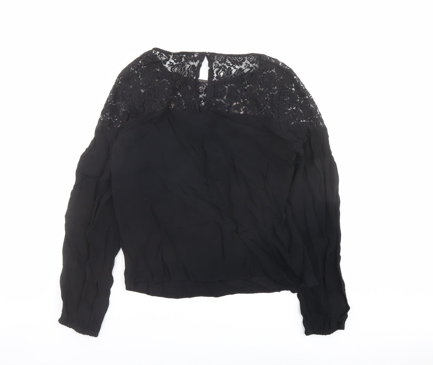 Red Herring Womens Black Viscose Basic Blouse Size 10 Boat Neck - Lace Detail