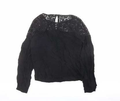 Back view of Red Herring women’s black viscose basic blouse, size UK 10, boat neck - lace detail