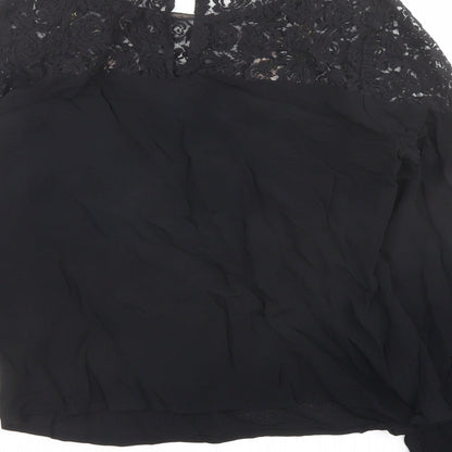 Brand and care label for Red Herring women’s black viscose basic blouse, size UK 10, boat neck - lace detail
