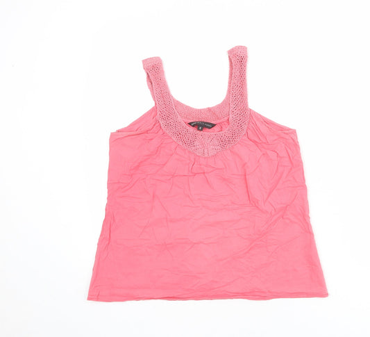 Great Plains Womens Pink Polyester Basic Tank Size S Scoop Neck - Crochet Detail