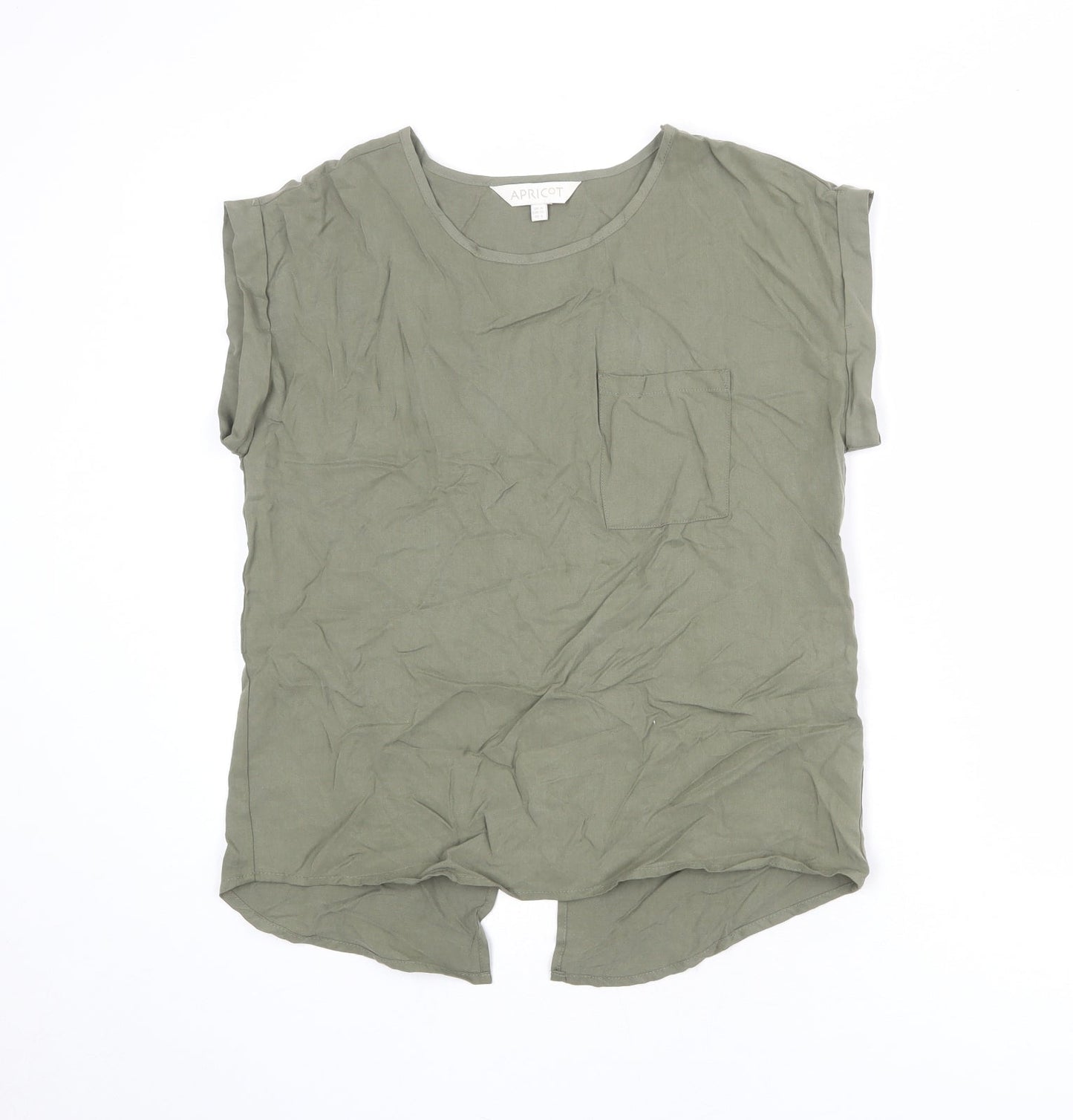 Apricot Womens Green Lyocell Basic T-Shirt Size 8 Round Neck - Pocket Detail