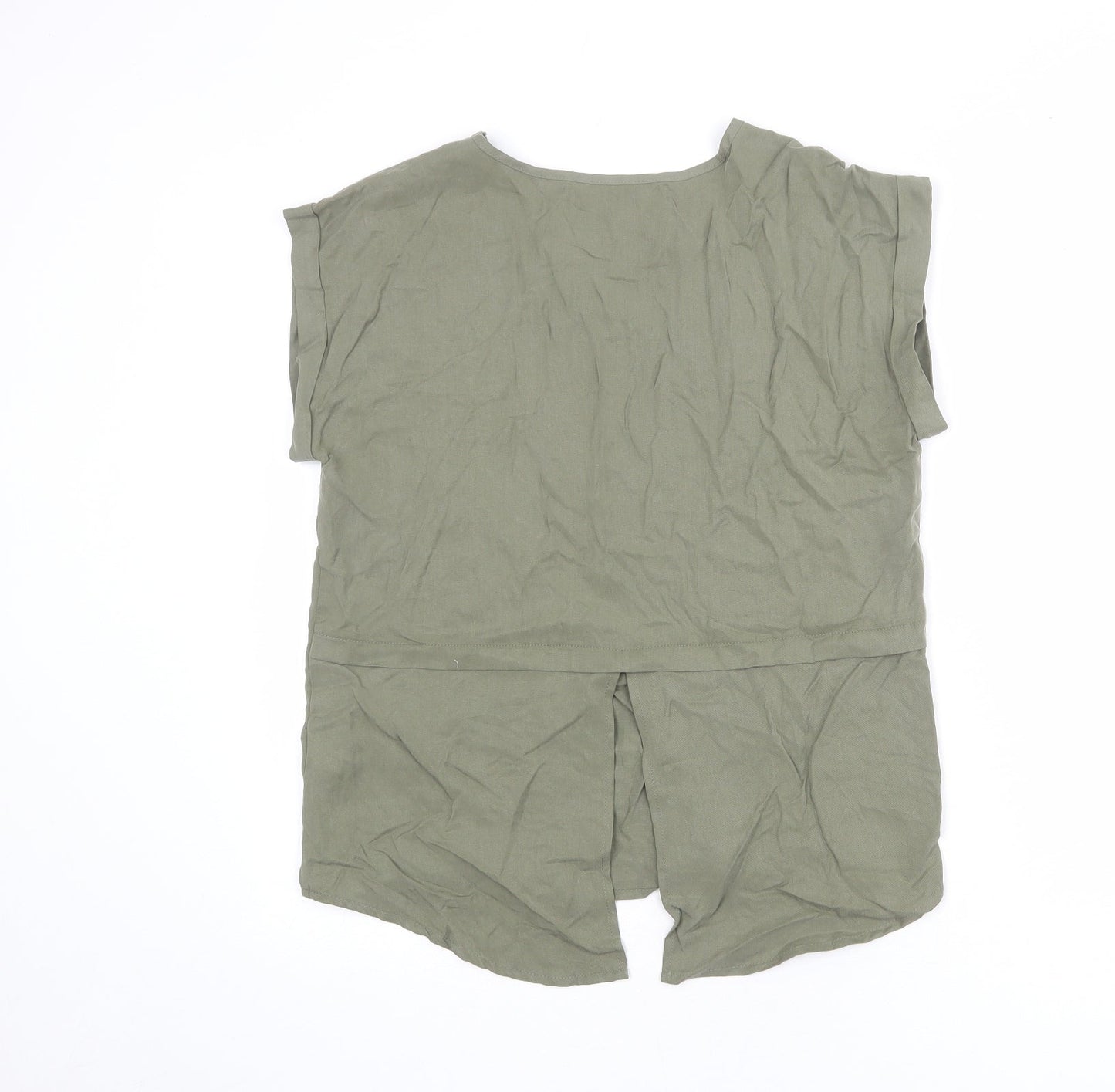 Apricot Womens Green Lyocell Basic T-Shirt Size 8 Round Neck - Pocket Detail