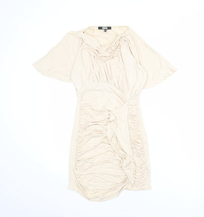 Additional front view of ASOS women’s beige viscose mini, size UK 8, cowl neck pullover