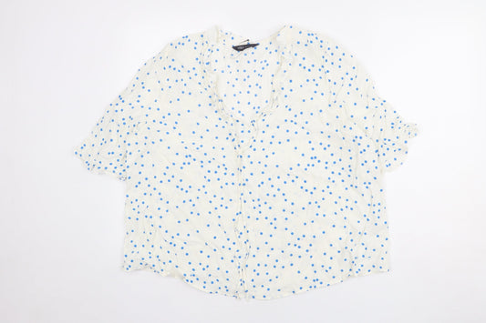 Marks and Spencer Womens Ivory Polka Dot Viscose Basic Blouse Size 18 V-Neck